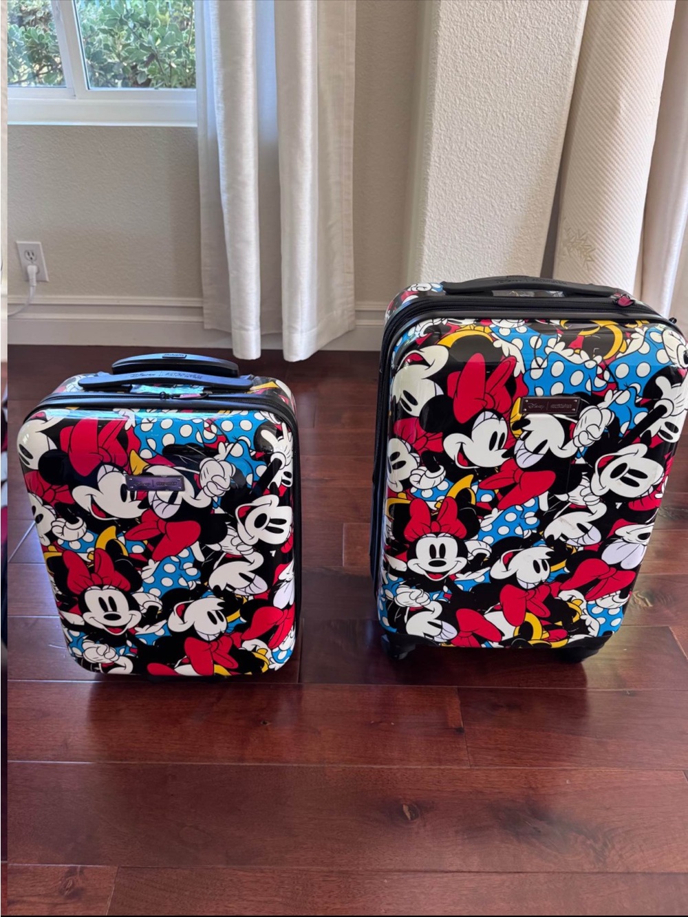 Disney Minnie & Mickey Patterned Luggage in Black, Red, Blue, White
